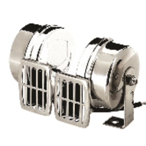 Vetus Schiffshorn Edelstahl Doppelhorn 12 Volt, Kompaktes elektrisches Schiffshorn, Deluxe-Ausführung