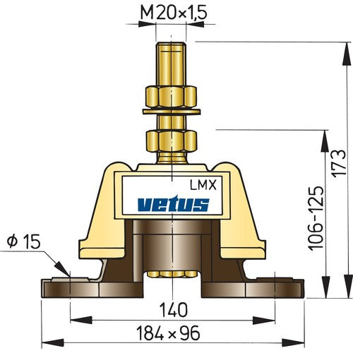 Vetus engine mount flexible type LMX 70-350kW, engine mounting, optimal damping and thrust absorption