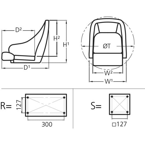 Vetus Bootsstuhl Edelstahl Armlehnen gepolstert, Sitz, cremefarbe Passform für Schiebevorrichtung
