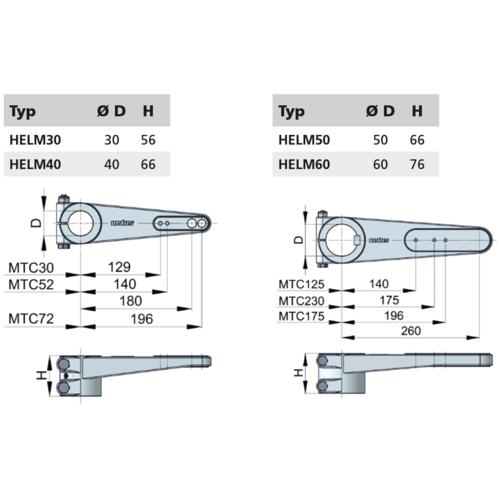 Vetus Ruderarm Aluminium Ø 60 mm, Ruderpinne, geeignet für VETUS Zylinder MTC125-MTC230
