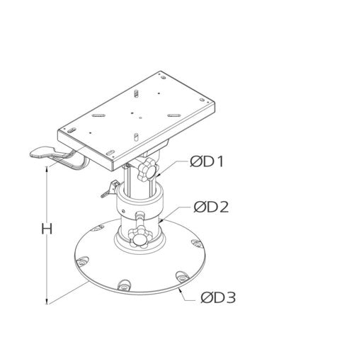 Vetus Bootsstuhl-Stütze Manuell Verstellbar Aluminium, Bootssitzbein, Drehbarer Kopf 360º