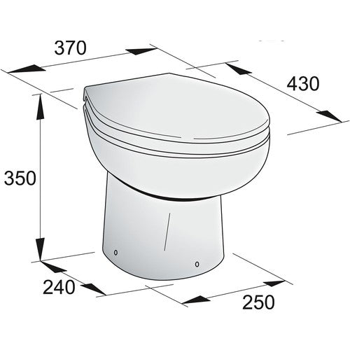 Vetus Electric On-Board Toilet Small footprint, Compact on-board toilet, Low noise with stainless steel blades
