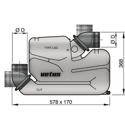 Vetus water lock check valve for Ø 60, 76, 90 mm, exhaust system collector, 360º rotatable connections
