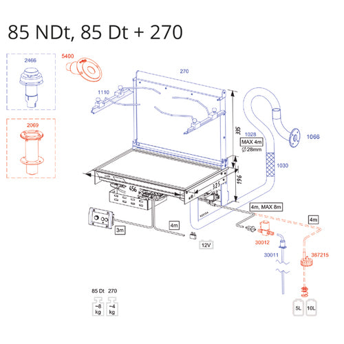Wallas Diesel-Einbaukocher 85DT flaches Aluminiumprofil, Bootskocher, integrierte Heizfunktion