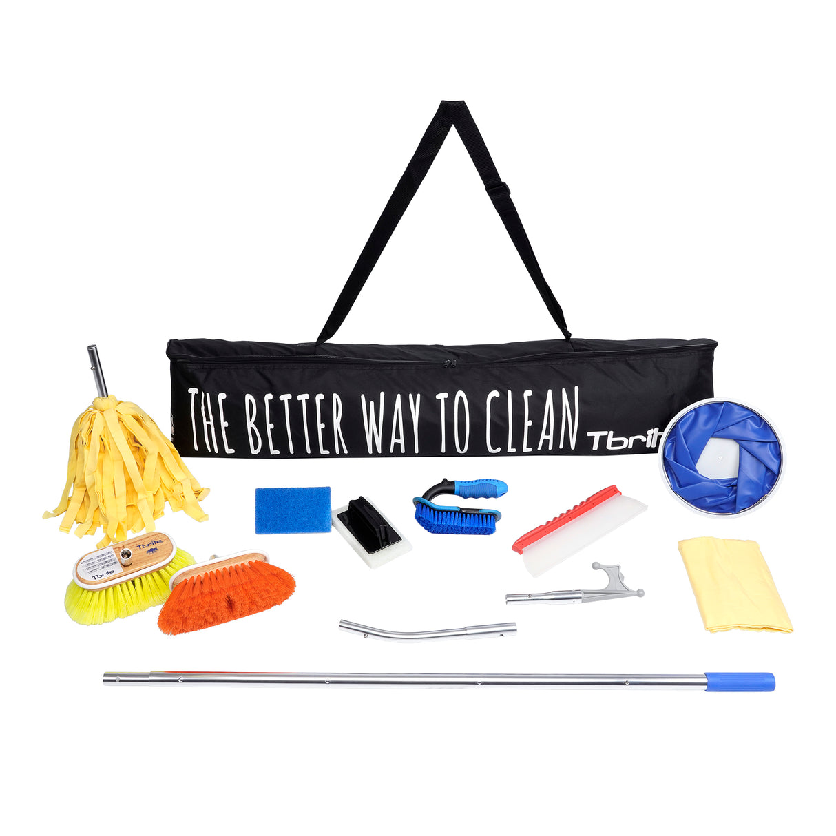 12-piece cleaning set with bag, cleaning kit, shoulder strap, and extensive accessories