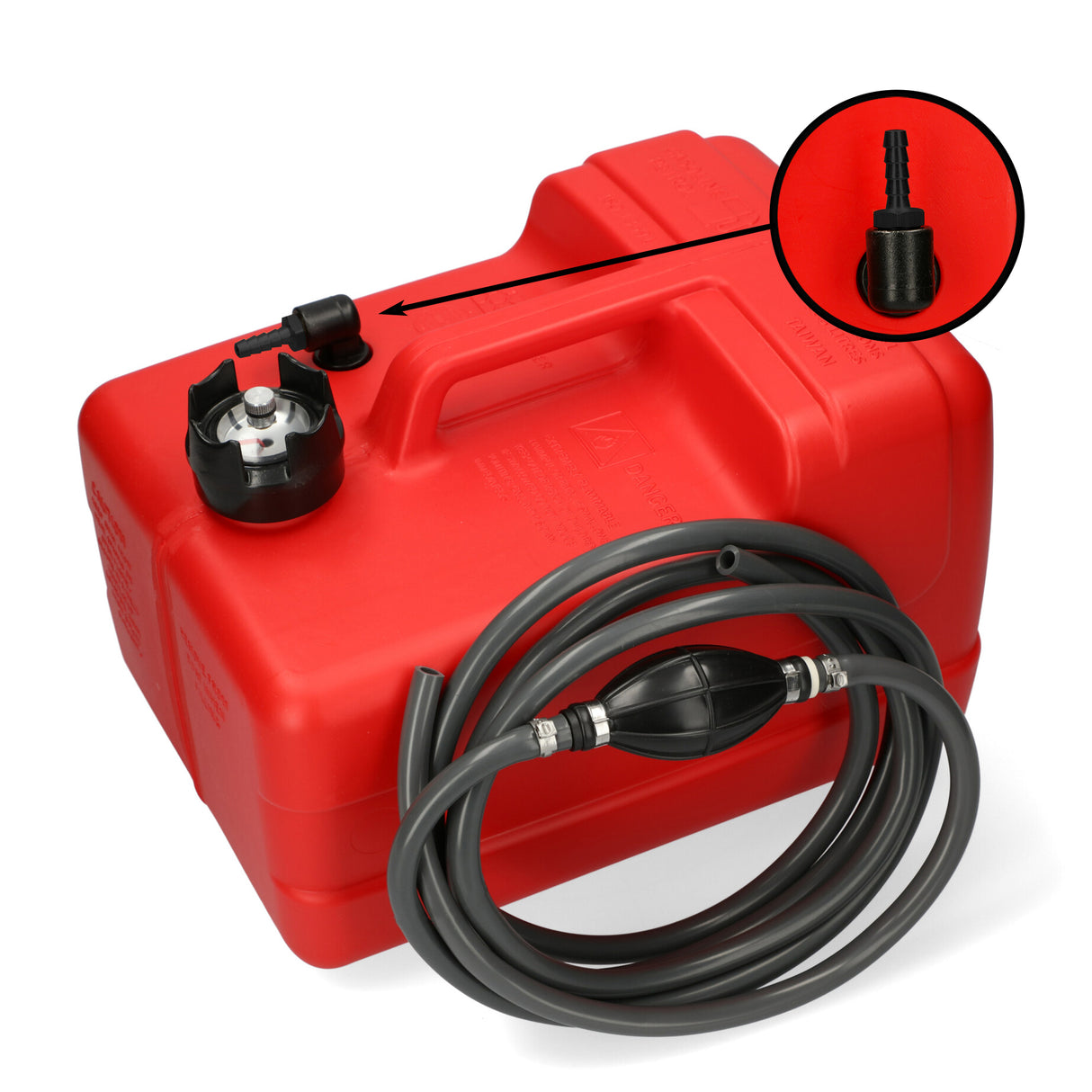 Red fuel tank, 8mm connection nipple, 3m hose, manual level indicator, ISO-certified HDPE - 11.3 - 22 liters (optional with hose)