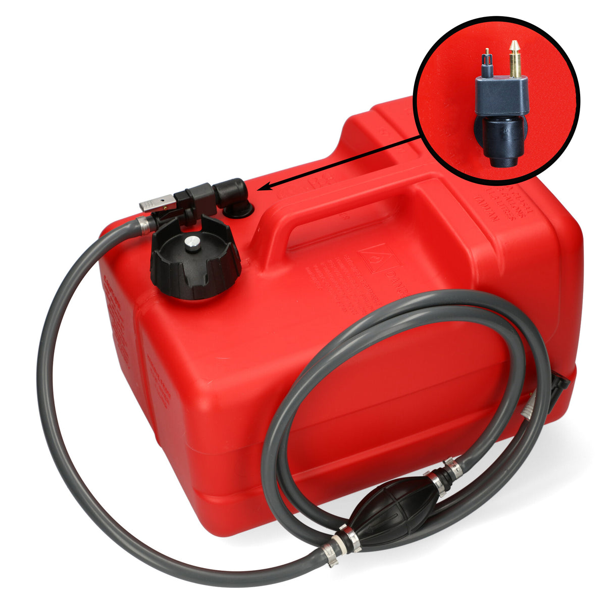 Johnson fuel tank red with Johnson &amp; Evinrude connection, chemical-resistant HDPE plastic, ISO-certified - 11.3 - 30 liters