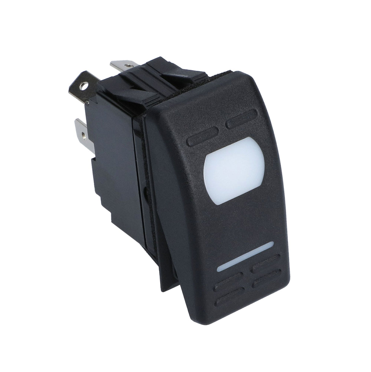 Schalter ON-OFF LED, Spannung 12V, wasserdicht IP55, Einbaumaß 22x37 mm, Neoprendichtung, max. Belastung 16A