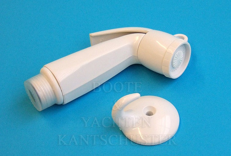 Duschkopf stoßfester Kunststoff 11 cm 1/2" Anschluss, Brausekopf, inkl. Wandhaken USP: Messingventil