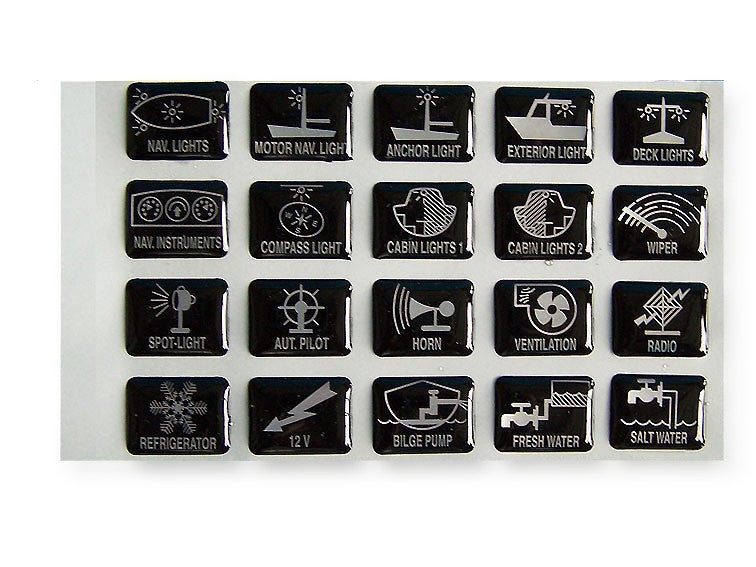 Symbole-Set Schaltpaneel Aufkleber 20 Stück selbstklebend 3 mm stark 15x20 mm