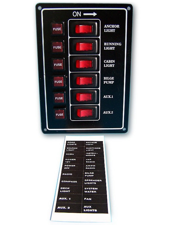 Schaltpaneel 6 Schalter beleuchtet, Bedienfeld, robustes Aluminium mattschwarz anodisiert