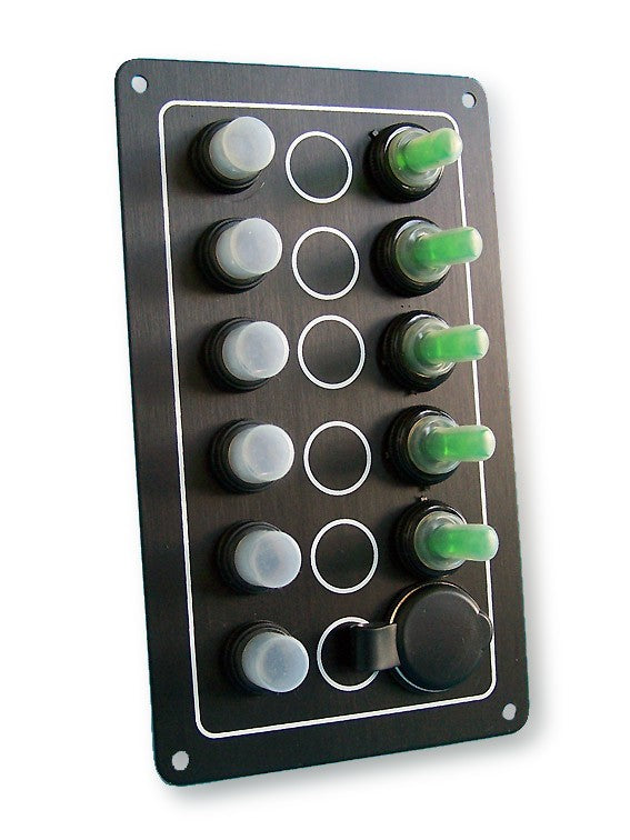 Schaltpaneel mit 4 Schalter, 1 Taster + Steckdose wasserdicht
