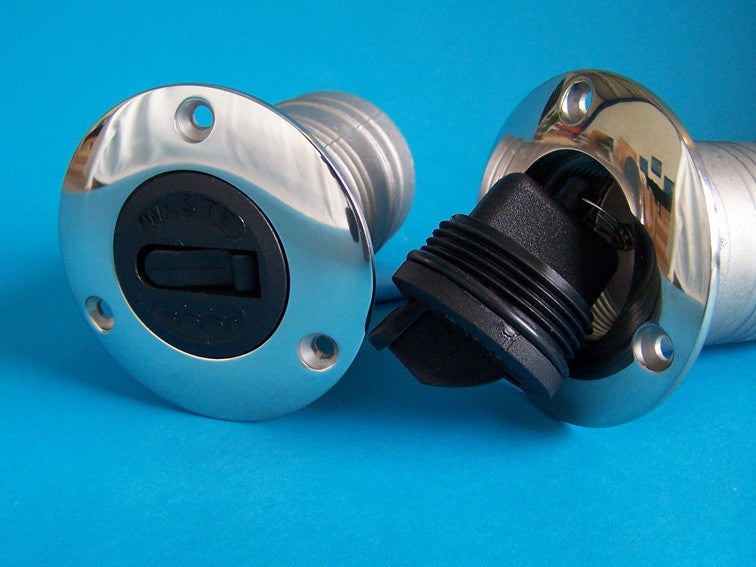 Tankstutzen Einfüllstutzen Edelstahl 50 mm, Verschlussstopfen Kette, 80 mm Außendurchmesser