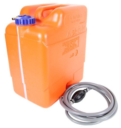 Kraftstofftank 23L Schlauchanschluss 1/4 10mm, Treibstoffbehälter, inkl. Pumpball mit 3m Schlauch, ISO 13591 zertifiziert, 3,5L Reservetank