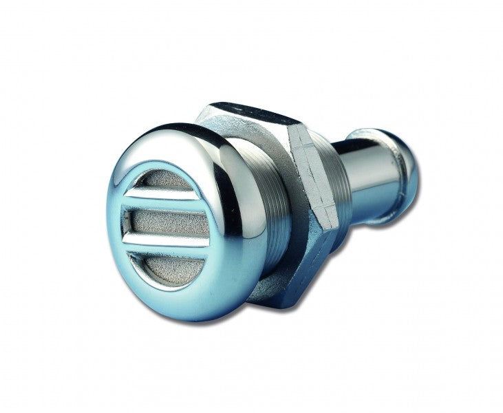 Vent nozzle made of stainless steel A4, highly polished, 16 mm hose diameter, ventilation, easy to clean, flame protection sieve