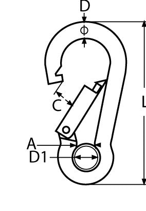 Karabinerhaken mit Öse Edelstahl 7 mm