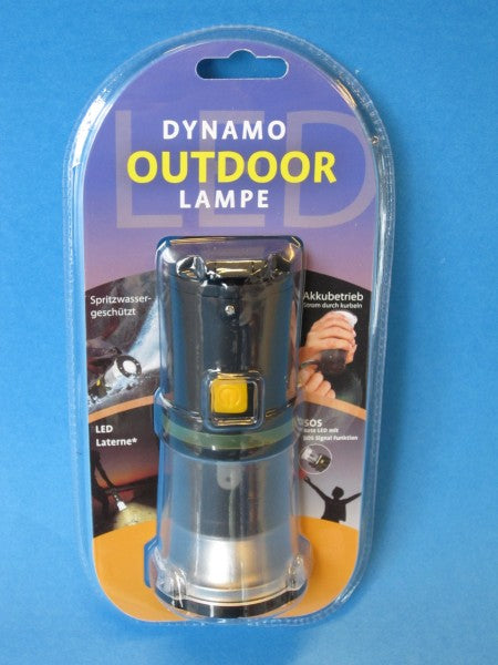 Outdoor LED-Lampe dynamo spritzwassergeschützt, Kurbellampe, SOS-Signalfunktion