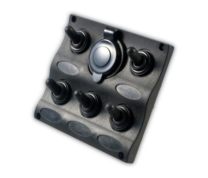 Schaltpaneel 12 V mit 5 wasserdichten ON-OFF Schaltern und Steckdose, Schalterpanel, formschönes Kunststoffdesign