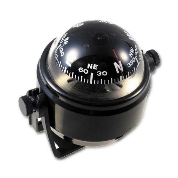 Compass with bracket, black, compact with 5° conical rose, integrated calibration