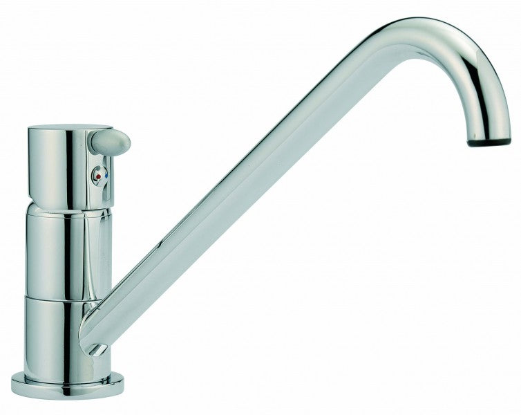 Swivel mixer tap, kitchen faucet made of chrome-plated brass, 3/8 inch connections, compact height 140mm