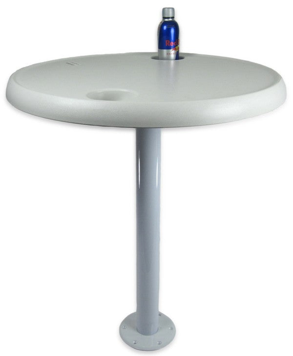 Runder Tisch Wetterfester Kunststoff Weiß Ø60 cm, Terrassentisch, mit Getränkehaltern