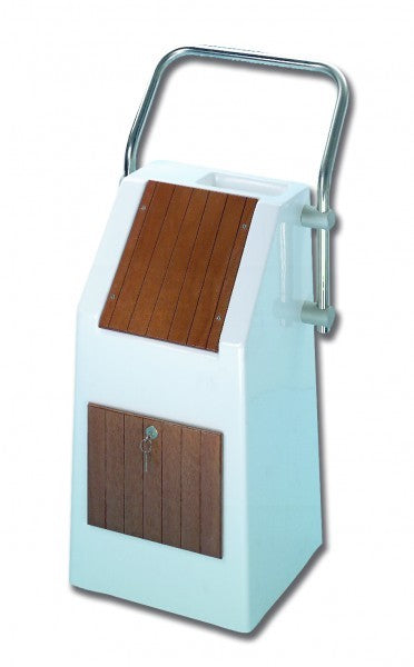 GRP &amp; wood steering console, boat steering console, lockable hatch and stainless steel handrail