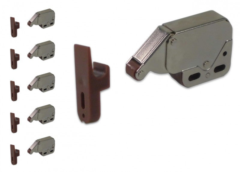 Federschnäpper Set 5er Mini-Latch Druckverschluss braun Kunststoff, Türschnapper, einfach zu montieren und universal einsetzbar
