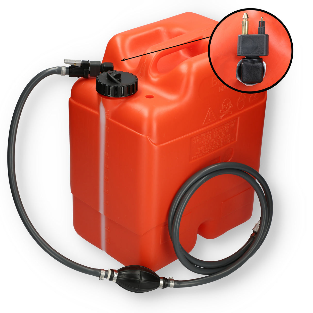 Johnson fuel tank orange, ISO standard 13591, HDPE, chemical-resistant for gasoline and diesel, including 2m hose - (optional with hose)