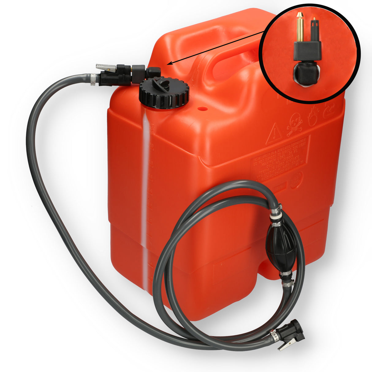 Mercury fuel tank orange ISO standard 13591, HDPE, for petrol and diesel with 2m hose -