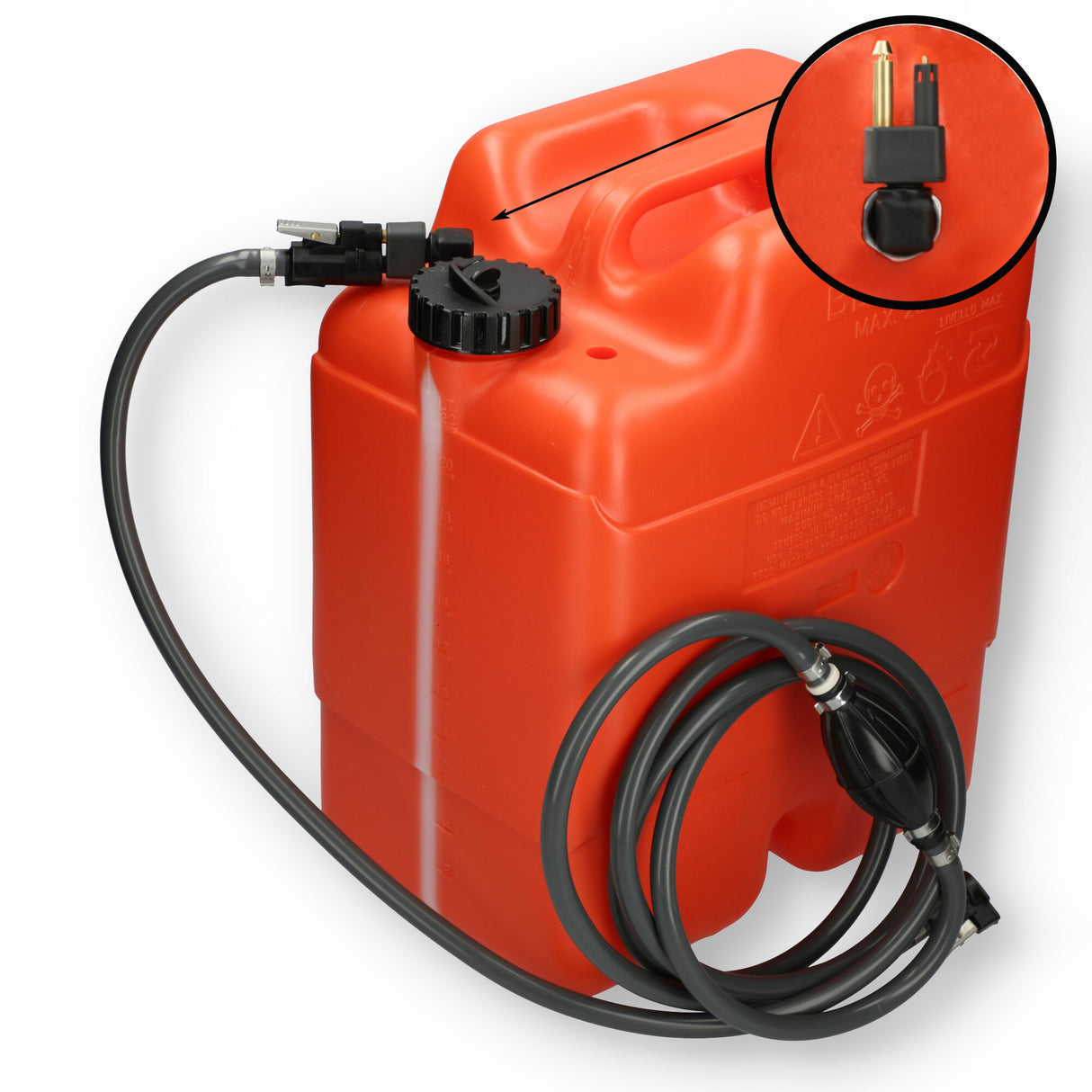 Mercury fuel tank orange with 3m hose, ISO-certified, chemical-resistant for gasoline and diesel -