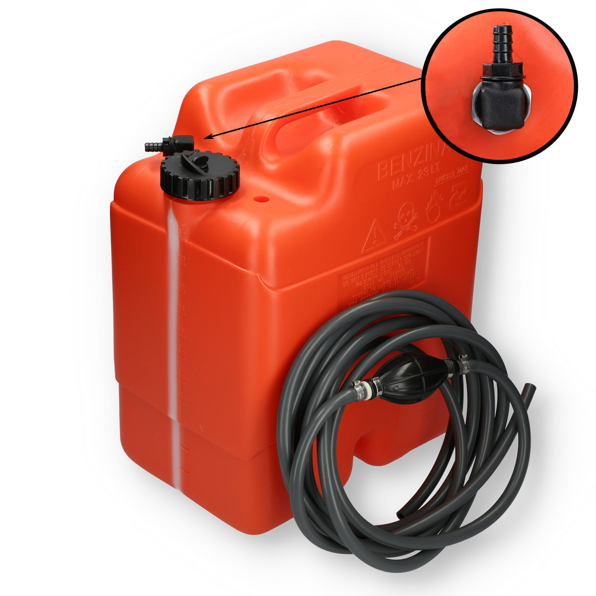 Fuel tank orange, ISO-standardized, HDPE chemical resistance, for petrol and diesel - 23 liters