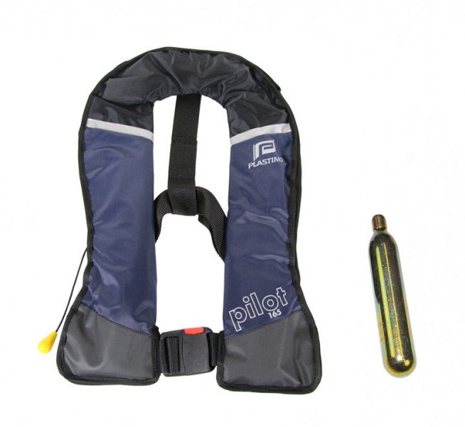 Manual life jacket 165N, safety vest, robust and durable, incl. filling kit, blue
