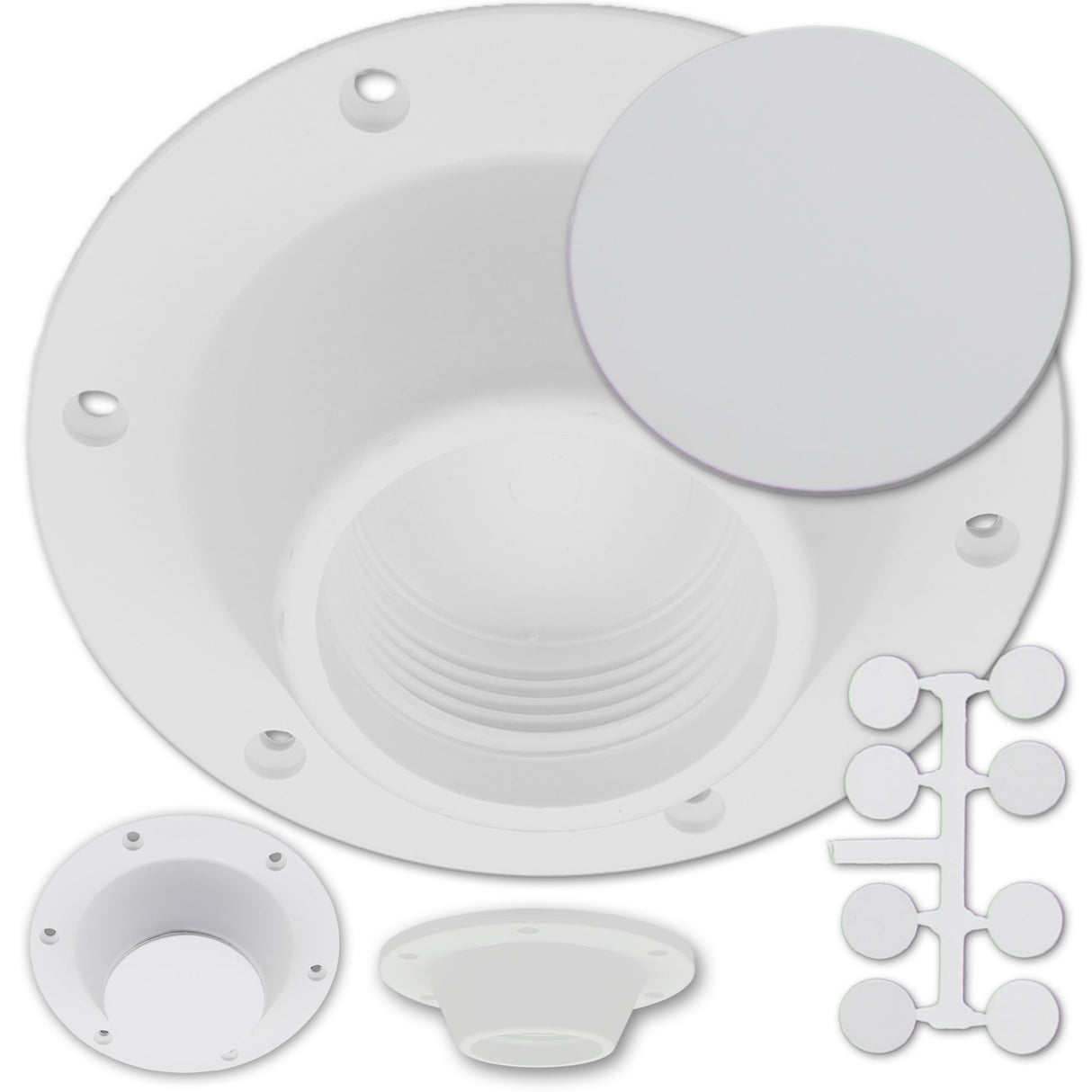 Kunststoff Tischbeinunterteil Deckaufbau 53mm hoch, Montagesystem, inklusive Abdeckungen - (Optional mit Abdeckungen)
