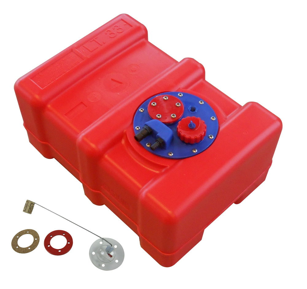Fuel tank red, HDPE, manual level indicator, chemical resistance optimization -