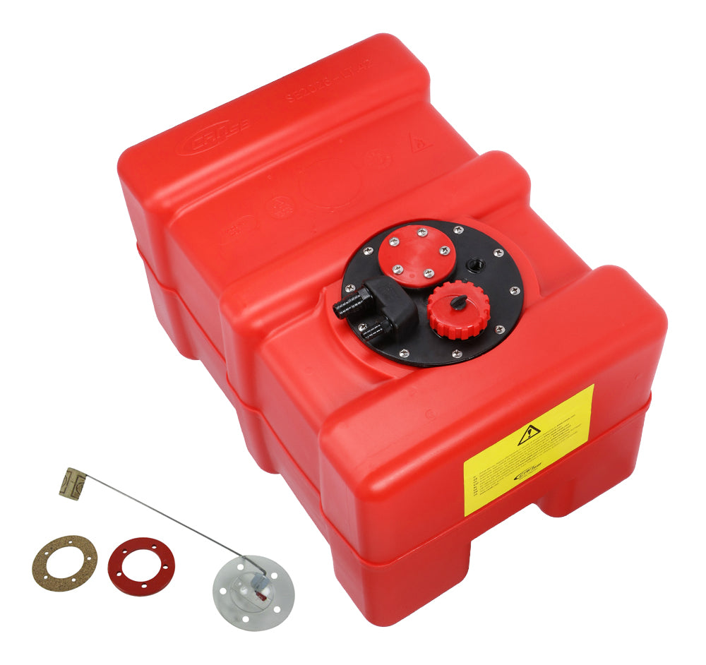 Fuel tank red, HDPE, manual level indicator, chemical resistance optimization -