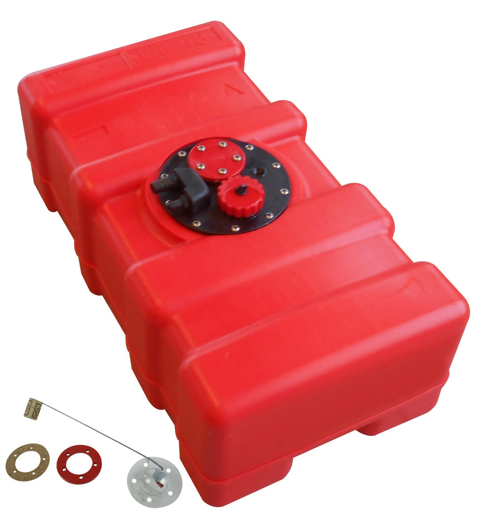 Fuel tank red, HDPE, manual level indicator, chemical resistance optimization -