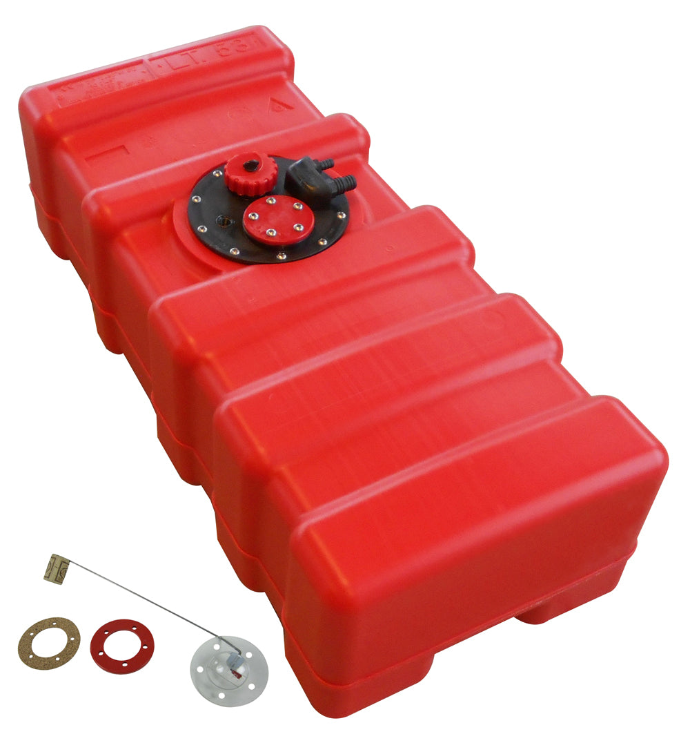 Fuel tank red, HDPE, manual level indicator, chemical resistance optimization -