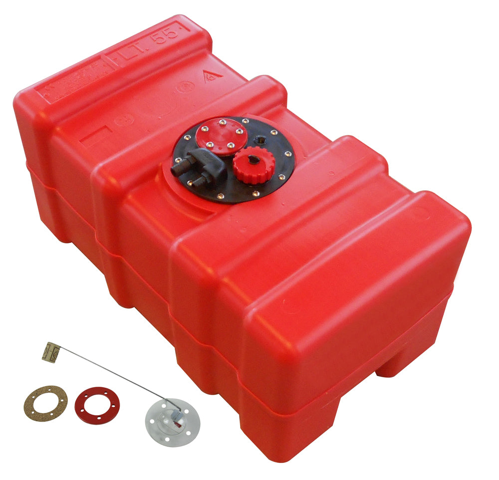 Fuel tank red, HDPE, manual level indicator, chemical resistance optimization -