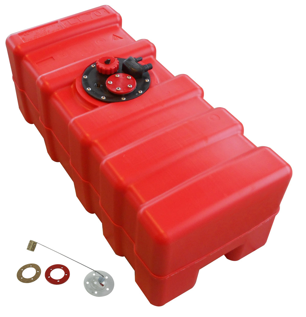 Fuel tank red, HDPE, manual level indicator, chemical resistance optimization -