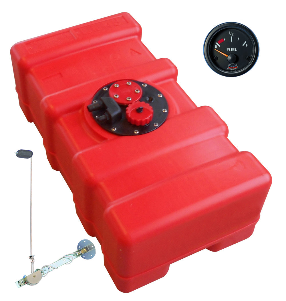 Fuel tank 42 L with universal fuel sender and fuel gauge, petrol &amp; diesel, high-quality workmanship - "Gauge-Line" black -