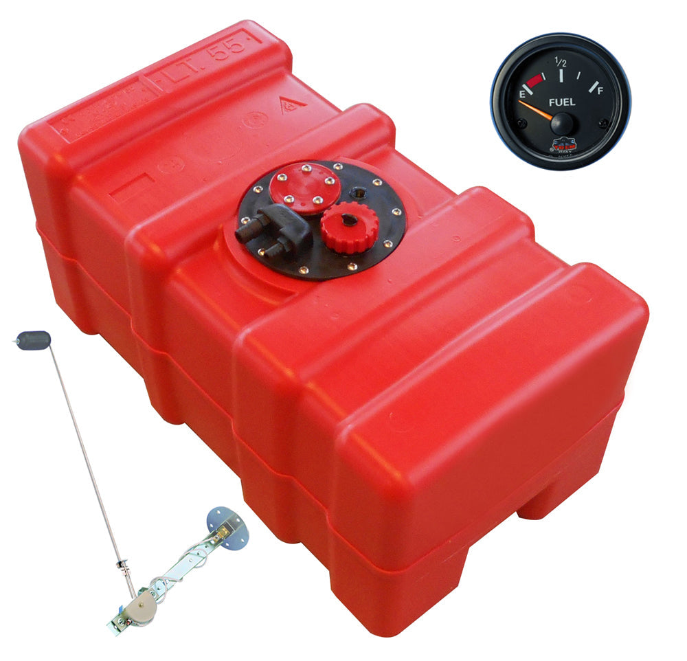 Fuel tank 42 L with universal fuel sender and fuel gauge, petrol &amp; diesel, high-quality workmanship - "Gauge-Line" black -