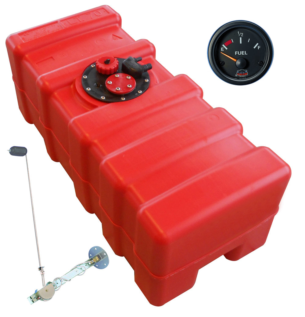 Fuel tank 42 L with universal fuel sender and fuel gauge, petrol &amp; diesel, high-quality workmanship - "Gauge-Line" black -