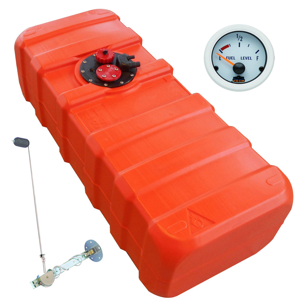 Fuel tank 43 L with universal fuel sender and fuel gauge - "Gauge-Line" white - for petrol &amp; diesel - 33 - 140 liters