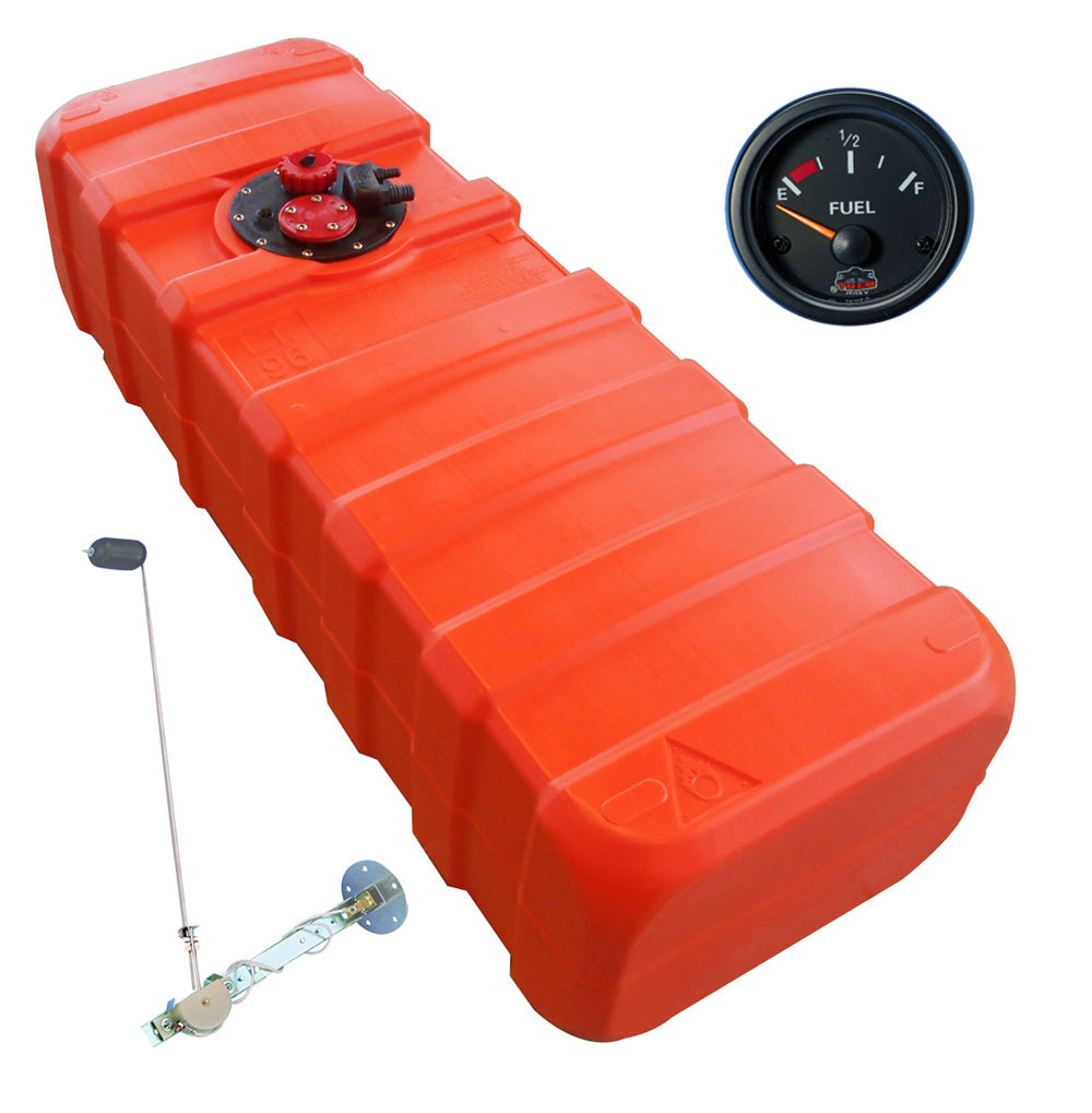 Fuel tank 42 L with universal fuel sender and fuel gauge, petrol &amp; diesel, high-quality workmanship - "Gauge-Line" black -