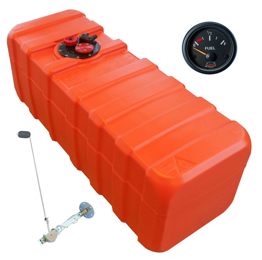 Fuel tank 42 L with universal fuel sender and fuel gauge, petrol &amp; diesel, high-quality workmanship - "Gauge-Line" black -