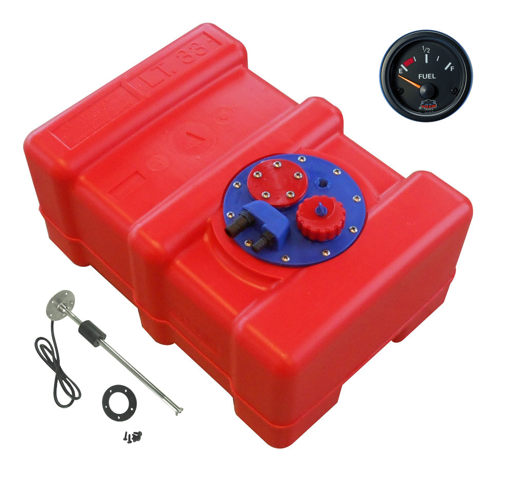 Fuel tank HDPE red, level indicator Gauge-Line black, chemical-resistant for petrol and diesel - 33 - 84 liters