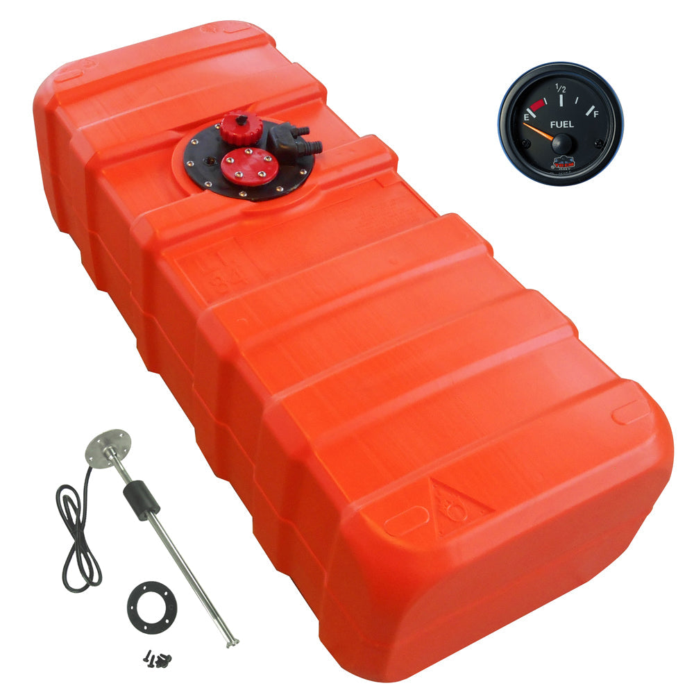 Fuel tank HDPE red, level indicator Gauge-Line black, chemical-resistant for petrol and diesel - 33 - 84 liters