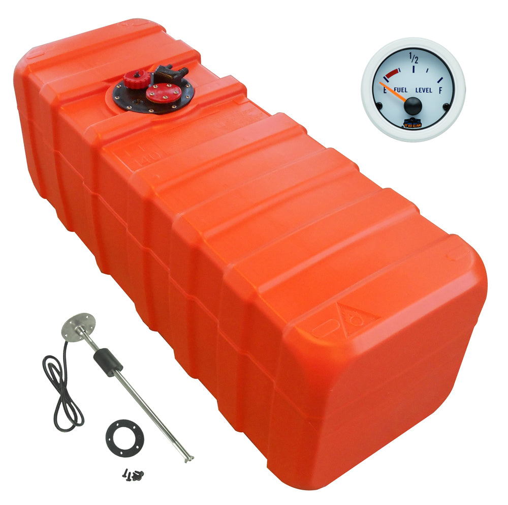 Kraftstofftank orange Füllstandsanzeige (Gauge-Line, Tauchrohrgeber) aus HDPE für Benzin und Diesel - 84 - 140 Liter