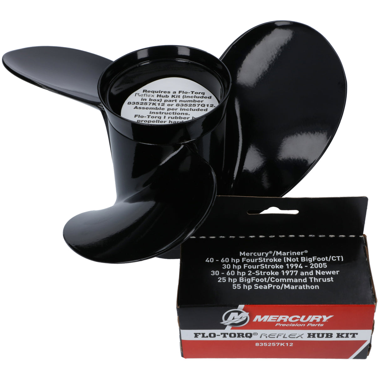 Aluminiumpropeller 3-Blatt Black Max 10-1/2 x 13 RH, Bootsmotor-Propeller, inkl. Reflex-Montagekit