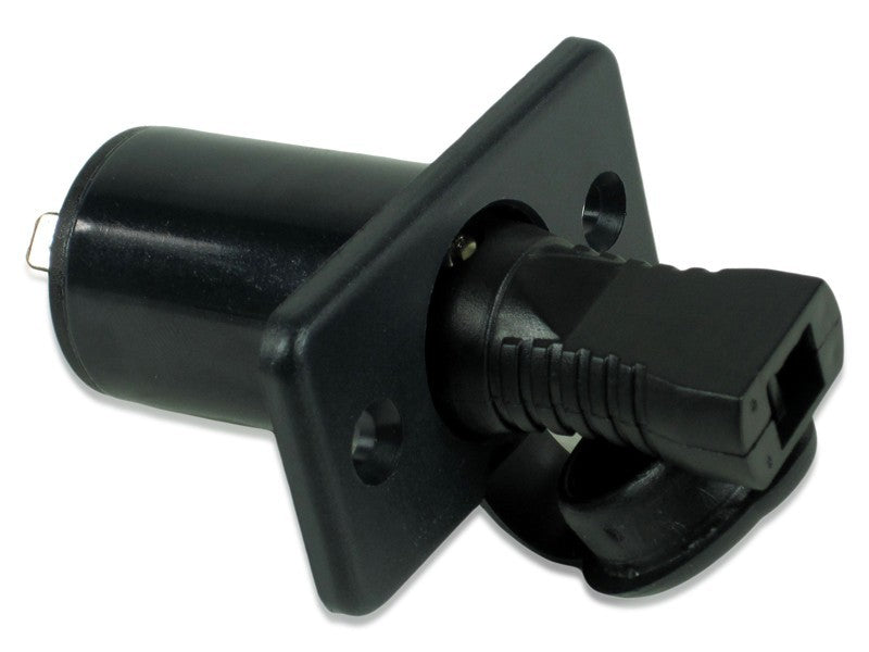 Steckdose + Stecker 12 Volt Montageplatte 57x32 mm Einbaudurchmesser 28 mm Gummiabdeckkappe und Edelstahlbefestigungsschrauben